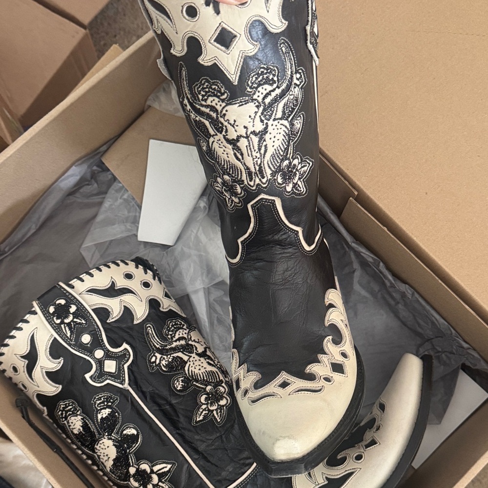 Double D x Old Gringo Cowboy Boots women size 10 black and White Western - Picture 3 of 5